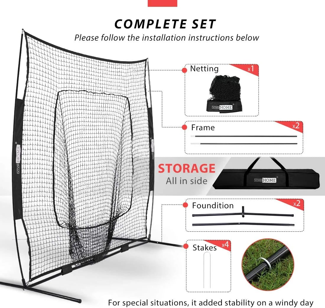 7X7Ft Baseball Softball Practice Net with Strike Zone Target Tee and Carry Bag