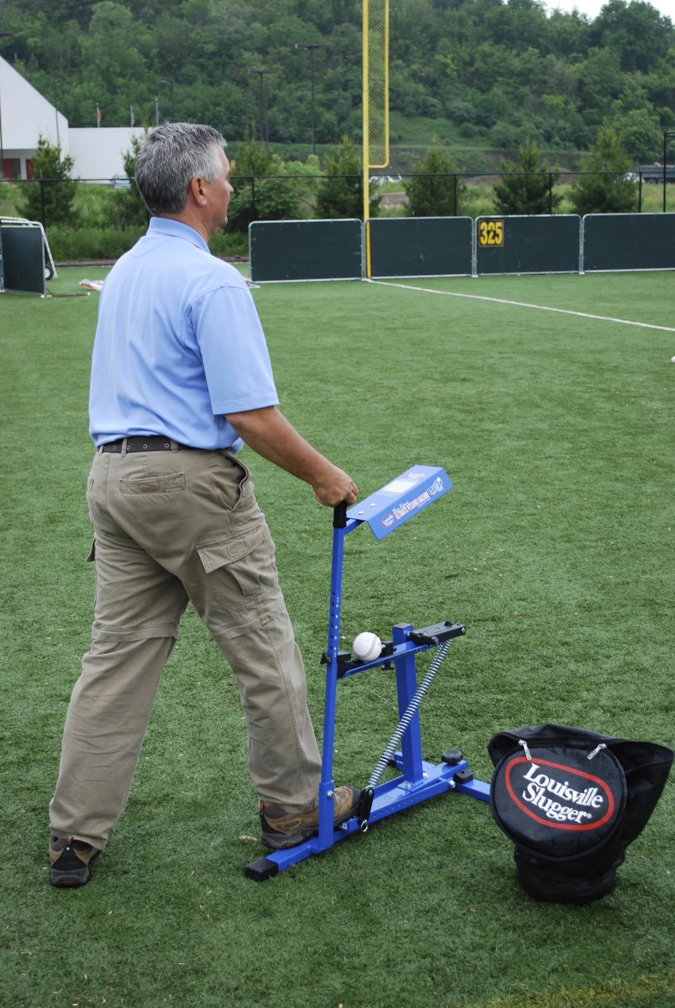 Blue Flame Pitching Machine – Manual Baseball & Softball Trainer, Throws up to 60 MPH, Youth & Adult Practice Tool