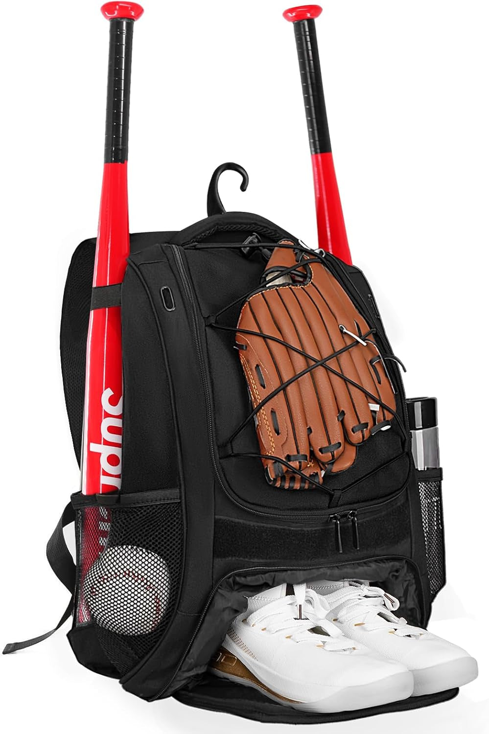| Baseball Backpack,Baseball Bag for Adult,Softball Bat Bag with Shoes Compartment,Large Main Compartment for Helmet & Accessories, Fence Hook