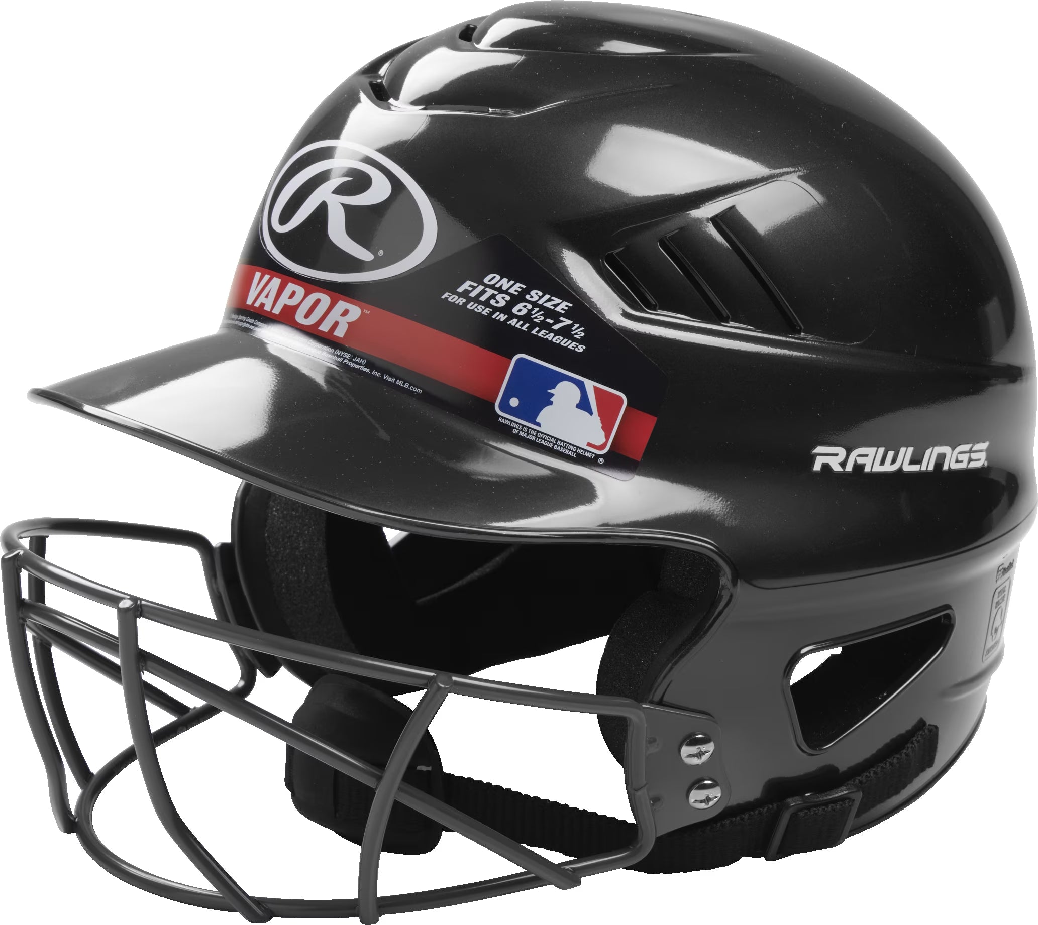Vapor Molded Youth Batting Helmet with Face Guard, Black